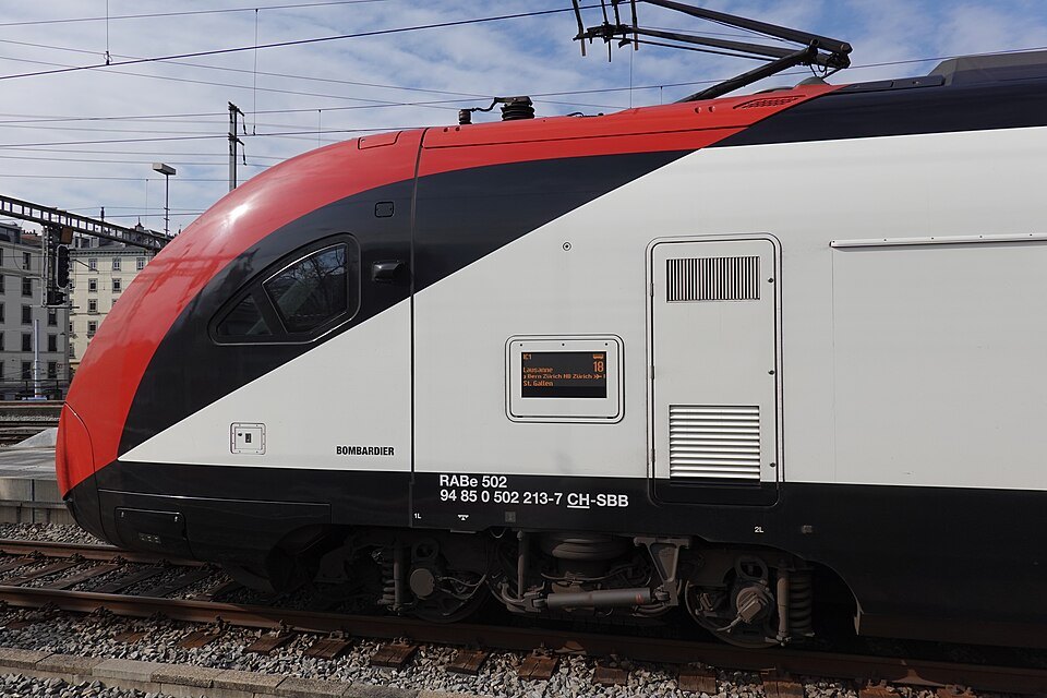 The red nose of a Swiss railways train at Cornavin