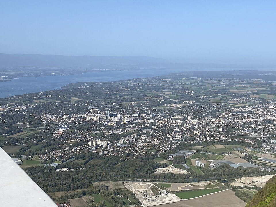 Annemasse and the Geneva plain seen from the Salève's upper station