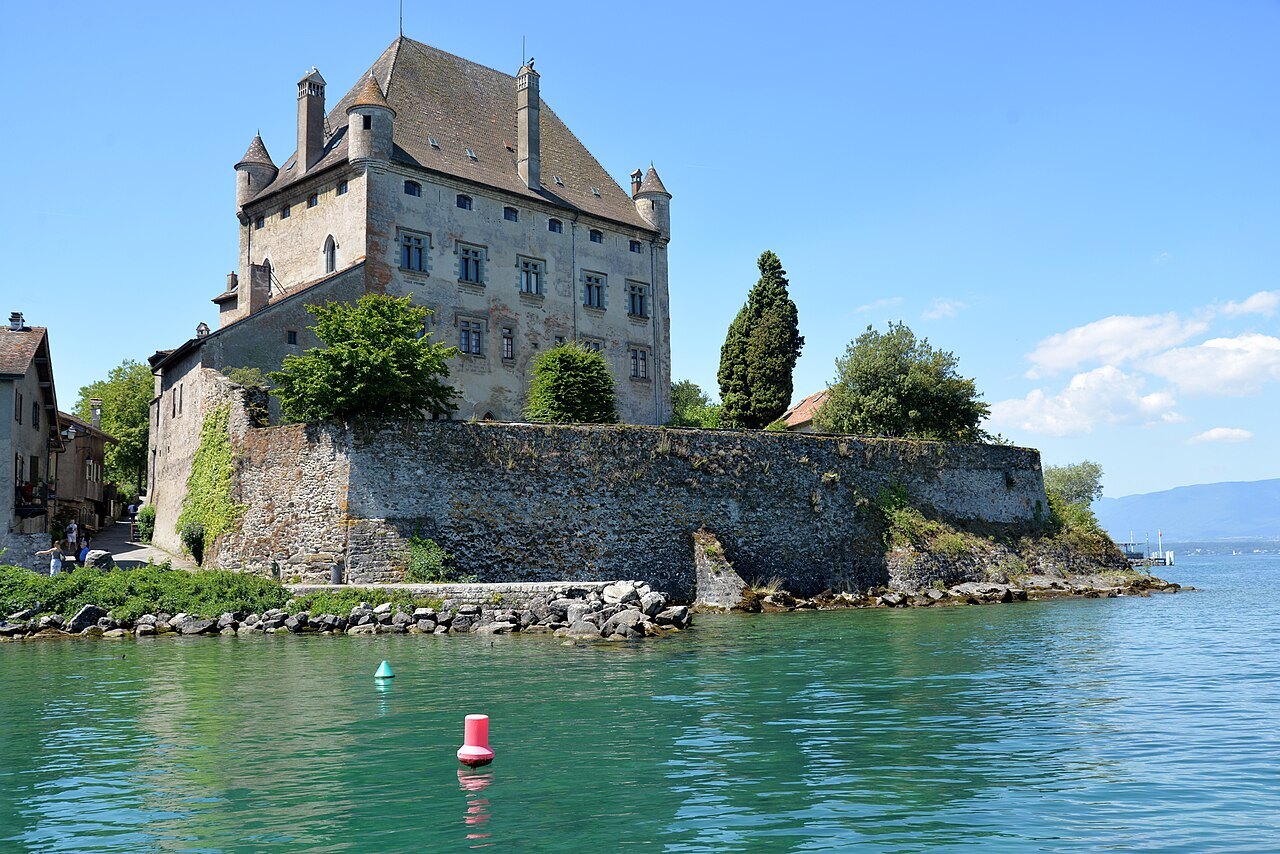 The Château d'Yvoire above its harbor wall on the French shore