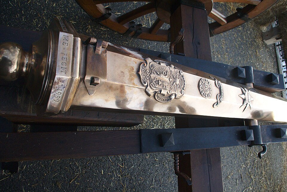 A polished bronze cannon shown at the Escalade commemoration