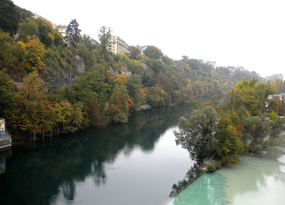 Autumn woods above the rivers at the Jonction, seen from the Saint-Jean viaduct
