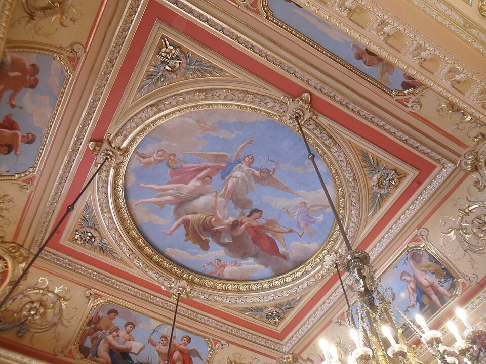 The painted ceiling of the Grand Théâtre's Petit foyer